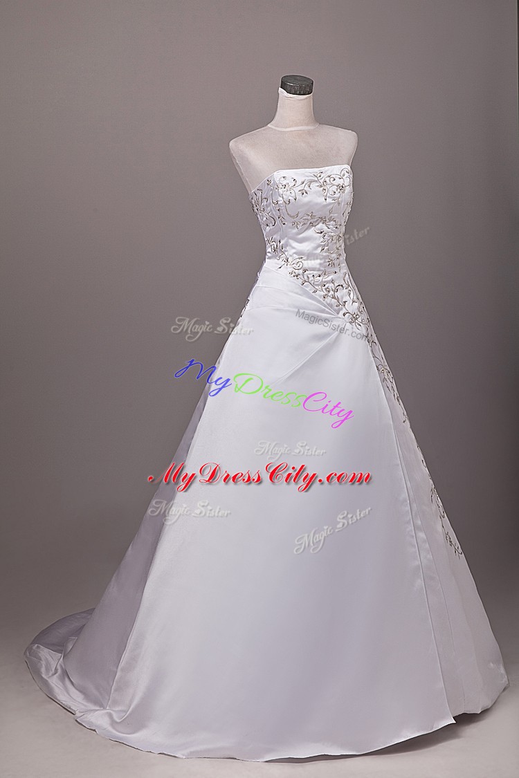 Beauteous Ball Gowns Sleeveless White Bridal Gown Brush Train Lace Up