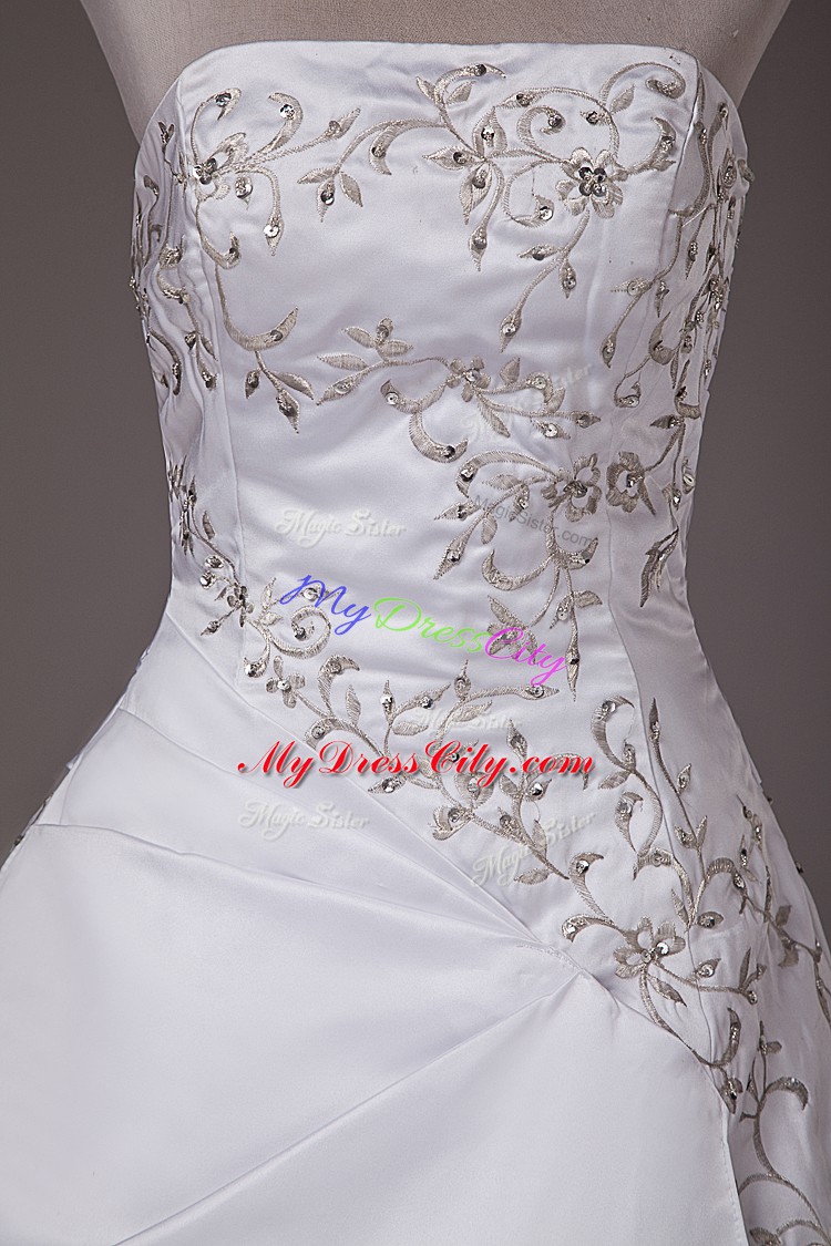 Beauteous Ball Gowns Sleeveless White Bridal Gown Brush Train Lace Up