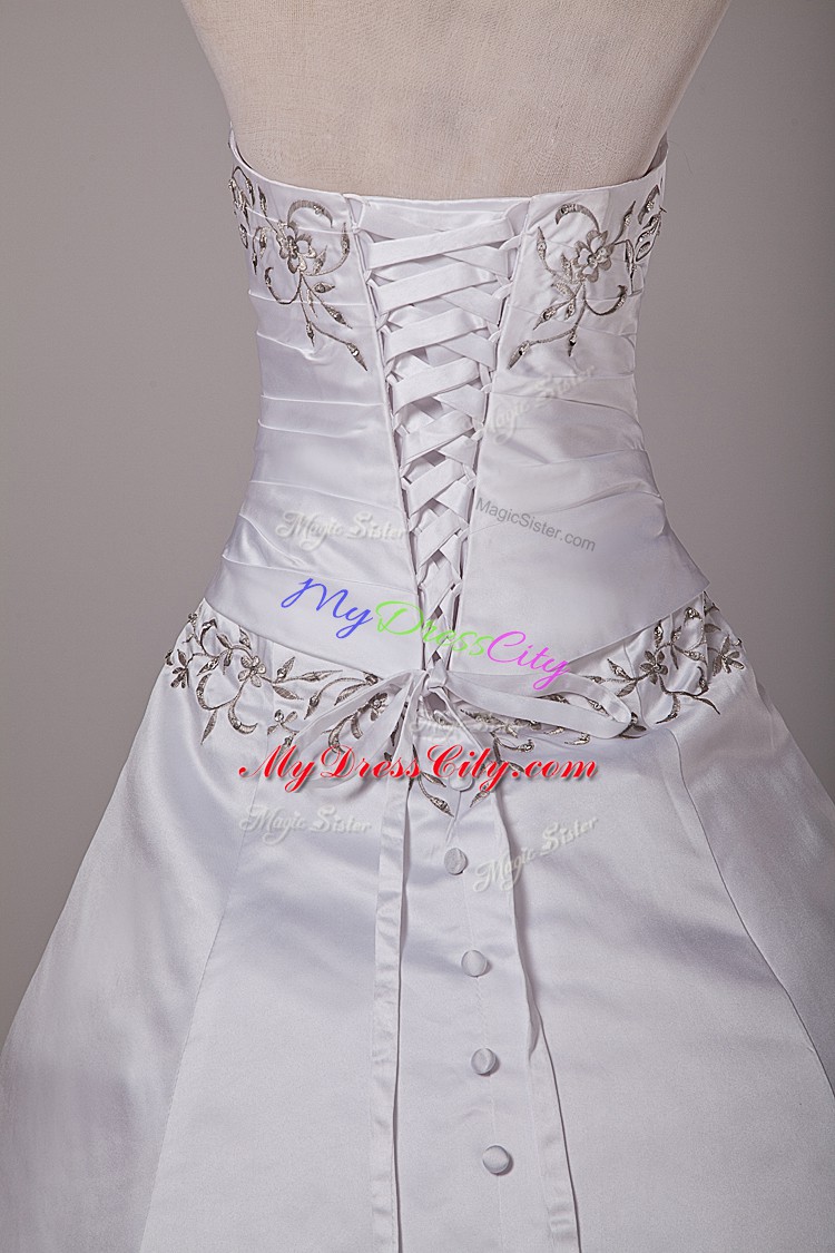 Beauteous Ball Gowns Sleeveless White Bridal Gown Brush Train Lace Up