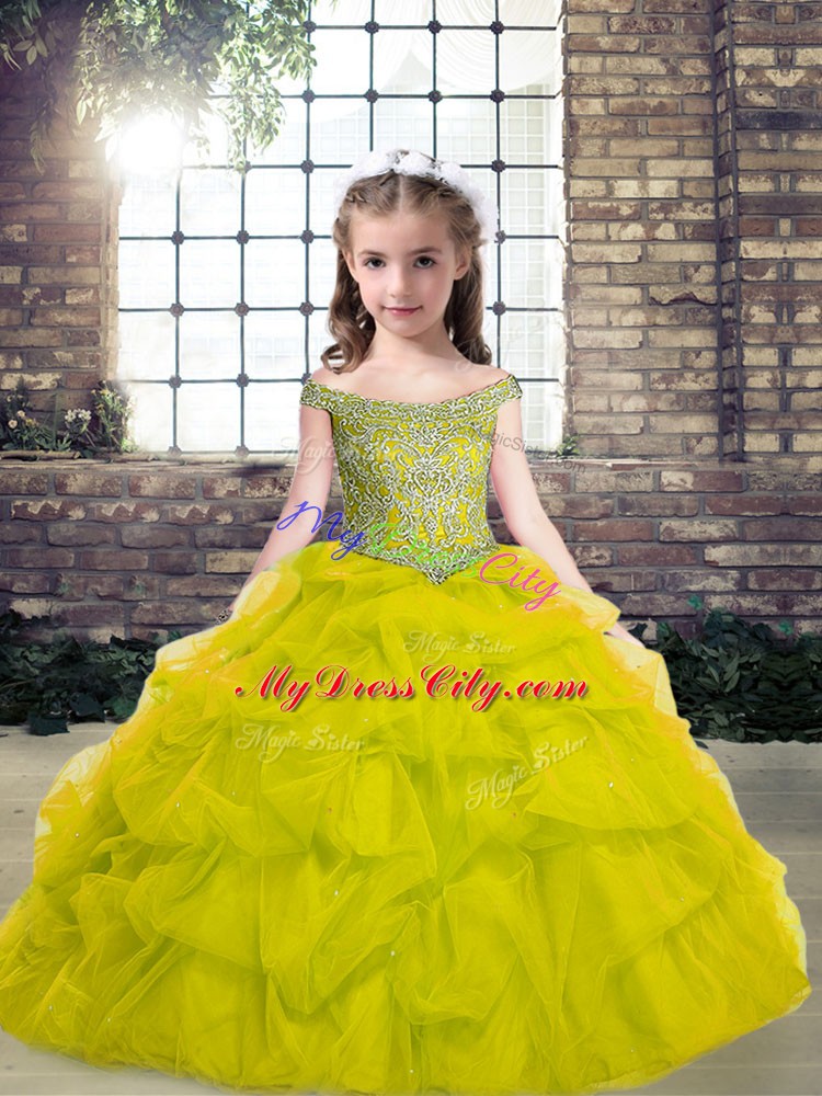 Customized Green Sleeveless Tulle Lace Up Kids Formal Wear for Party and Wedding Party