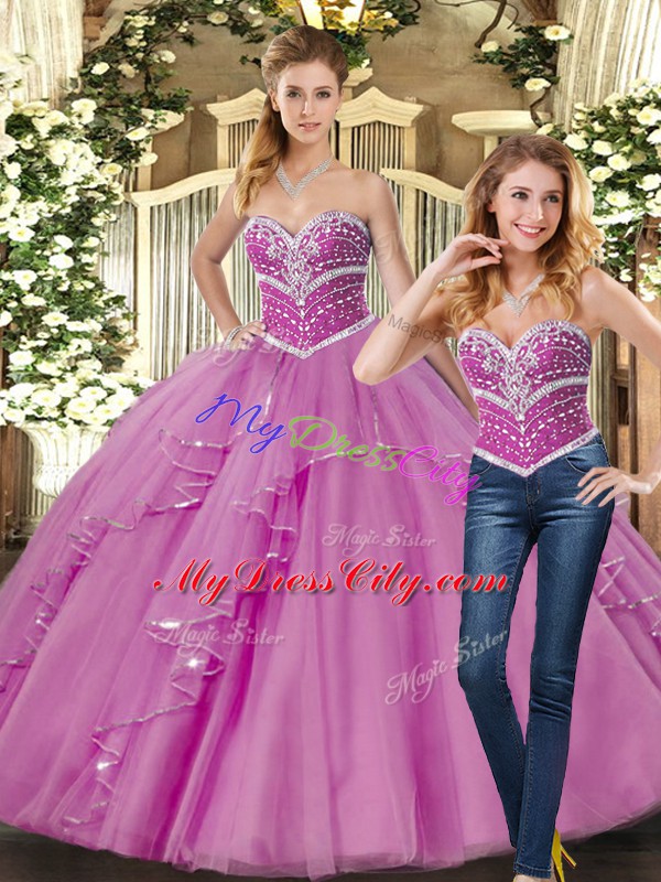 Fantastic Sleeveless Lace Up Floor Length Beading 15th Birthday Dress