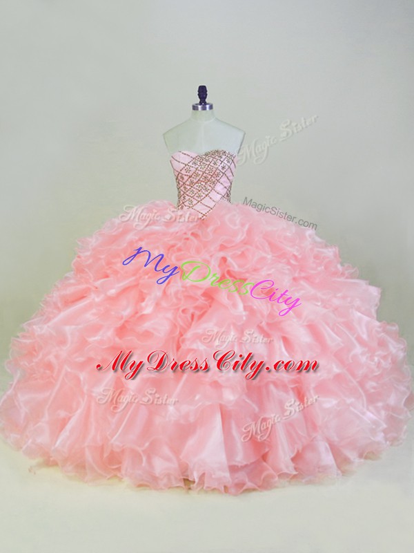 Inexpensive Organza Sleeveless Vestidos de Quinceanera and Beading and Ruffles