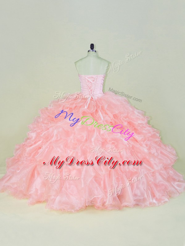 Inexpensive Organza Sleeveless Vestidos de Quinceanera and Beading and Ruffles