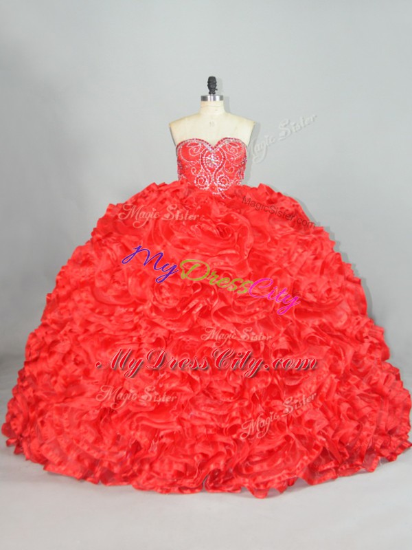 Colorful Ball Gowns Sleeveless Red Sweet 16 Dress Brush Train Lace Up