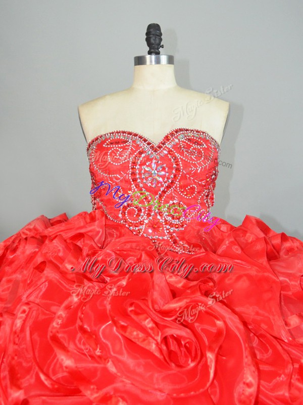 Colorful Ball Gowns Sleeveless Red Sweet 16 Dress Brush Train Lace Up