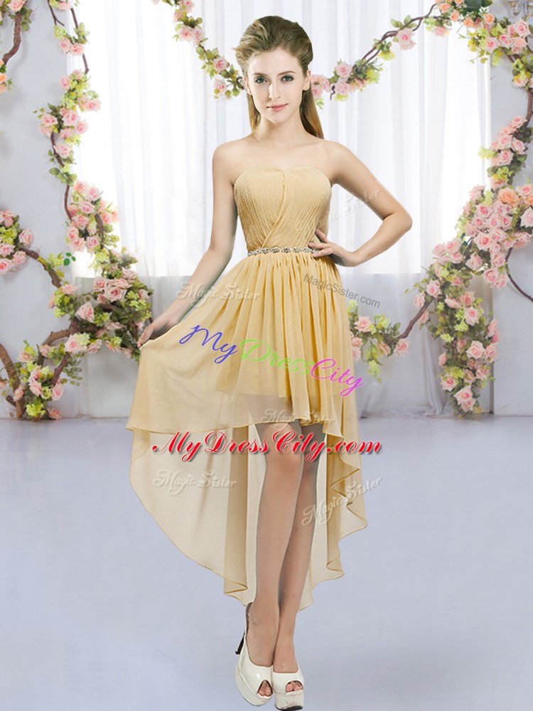 Luxury Gold Sweetheart Lace Up Beading Vestidos de Damas Sleeveless