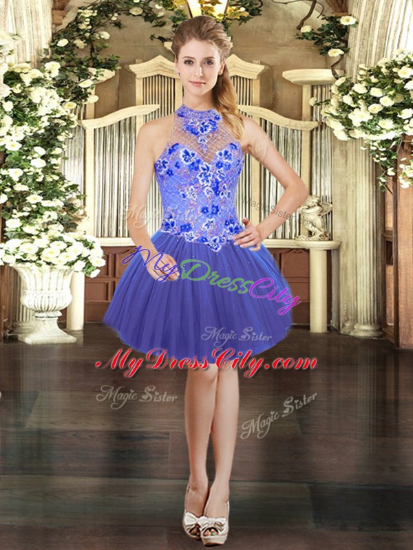 Traditional Blue Lace Up 15 Quinceanera Dress Embroidery Sleeveless Floor Length