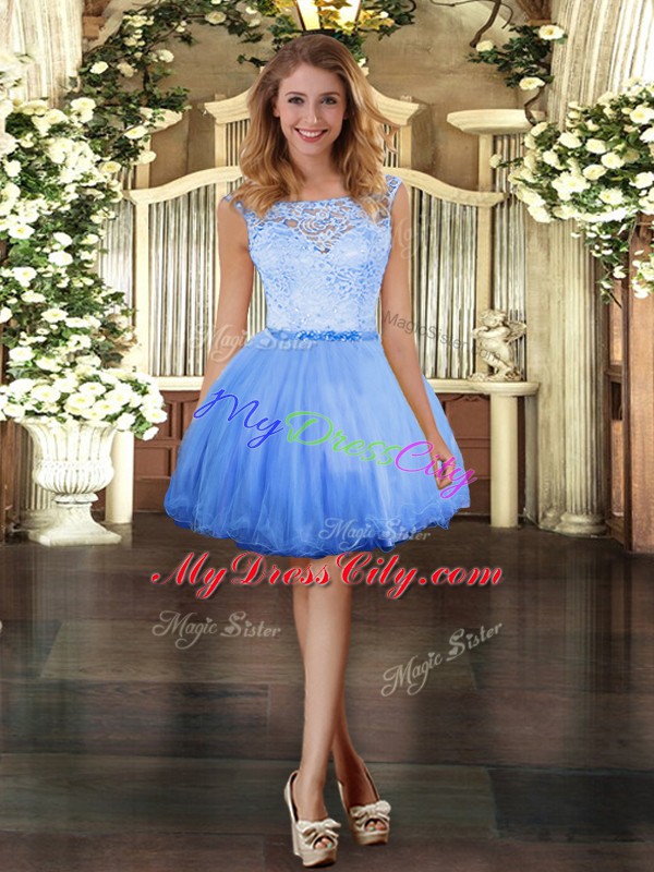 Most Popular Sleeveless Floor Length Lace Clasp Handle Quinceanera Dresses with Blue