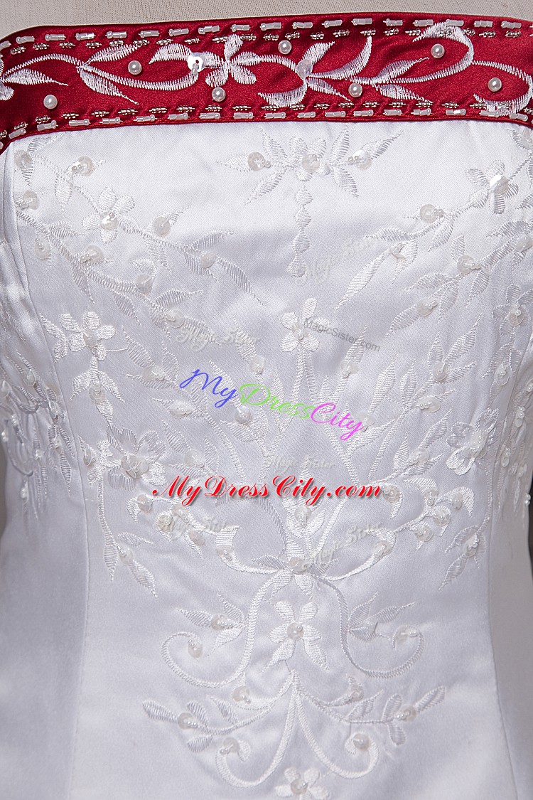 Dazzling White Wedding Gown Satin Brush Train Sleeveless Beading and Embroidery