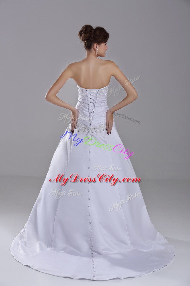 Sophisticated White Sleeveless Taffeta Brush Train Lace Up Wedding Gowns for Wedding Party