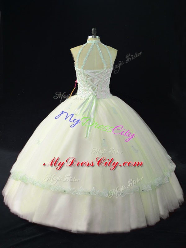 Tulle Sleeveless Floor Length Vestidos de Quinceanera and Beading