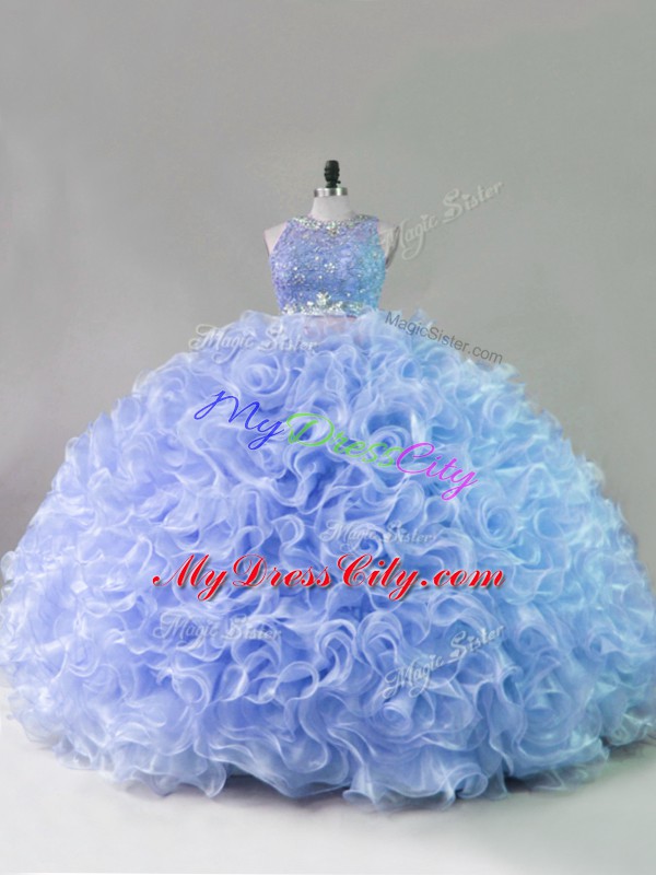 Lavender Zipper Quinceanera Dress Beading and Ruffles Sleeveless Floor Length