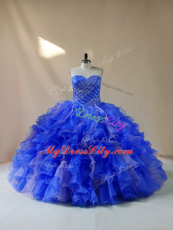 Fabulous Royal Blue Sleeveless Organza Lace Up Vestidos de Quinceanera for Sweet 16 and Quinceanera