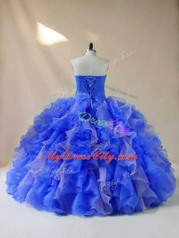 Fabulous Royal Blue Sleeveless Organza Lace Up Vestidos de Quinceanera for Sweet 16 and Quinceanera