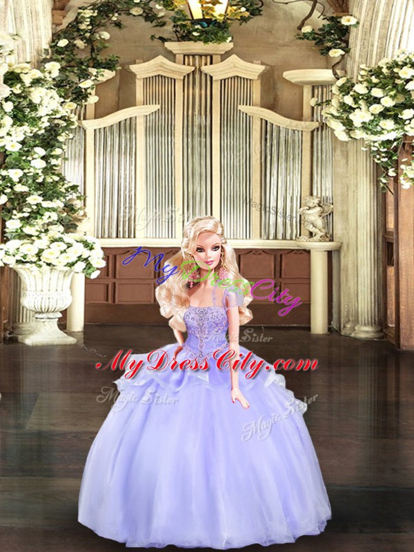 Delicate Lavender Sleeveless Beading and Appliques Floor Length Sweet 16 Dresses