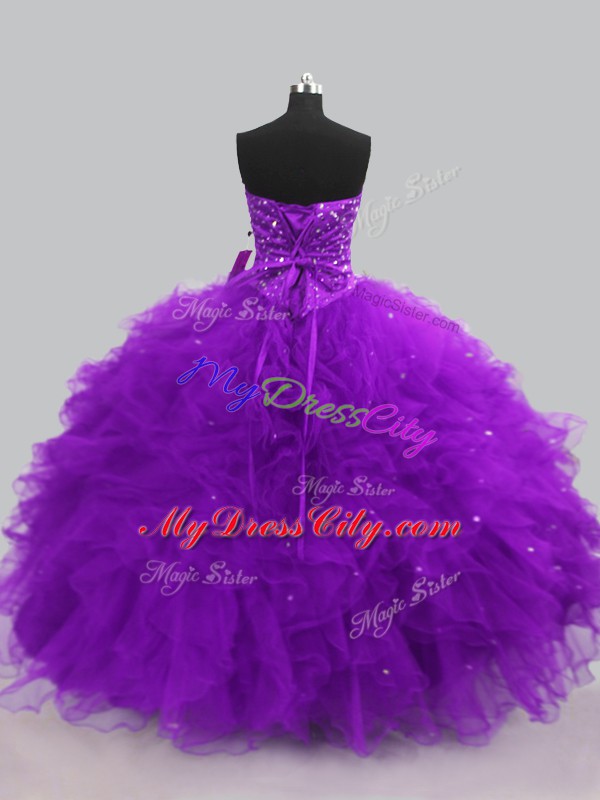 Most Popular Sleeveless Beading and Ruffles Lace Up 15th Birthday Dress