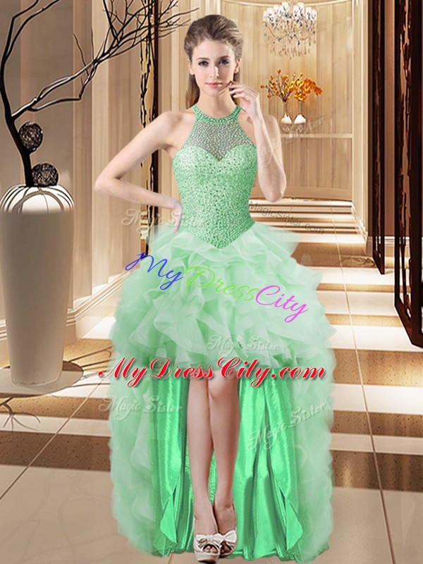 Halter Top Sleeveless Organza Sweet 16 Quinceanera Dress Beading and Ruffles Brush Train Lace Up