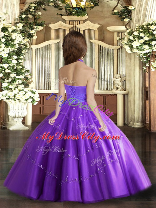 Best Tulle Sleeveless Floor Length Little Girls Pageant Dress Wholesale and Beading