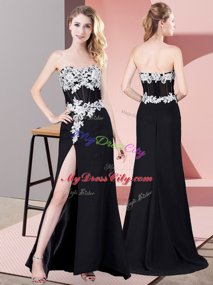 Colorful Black Sleeveless Floor Length Lace and Appliques Zipper Dress for Prom