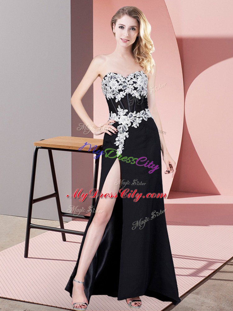 Colorful Black Sleeveless Floor Length Lace and Appliques Zipper Dress for Prom