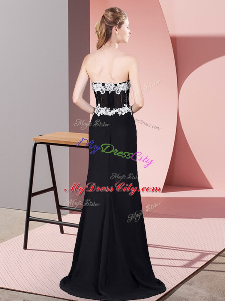 Colorful Black Sleeveless Floor Length Lace and Appliques Zipper Dress for Prom