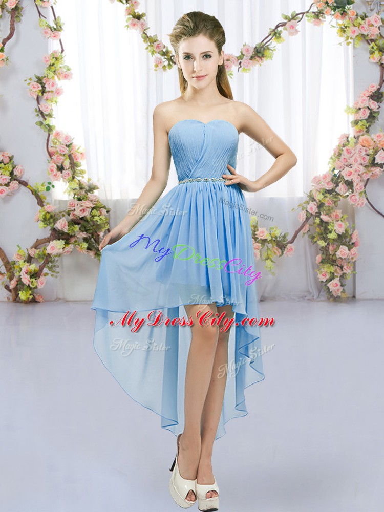 Blue Sweetheart Lace Up Beading Bridesmaid Dress Sleeveless