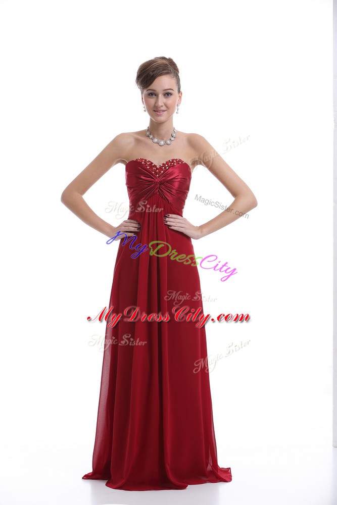 Fancy Chiffon Sweetheart Sleeveless Lace Up Beading Prom Dress in Wine Red