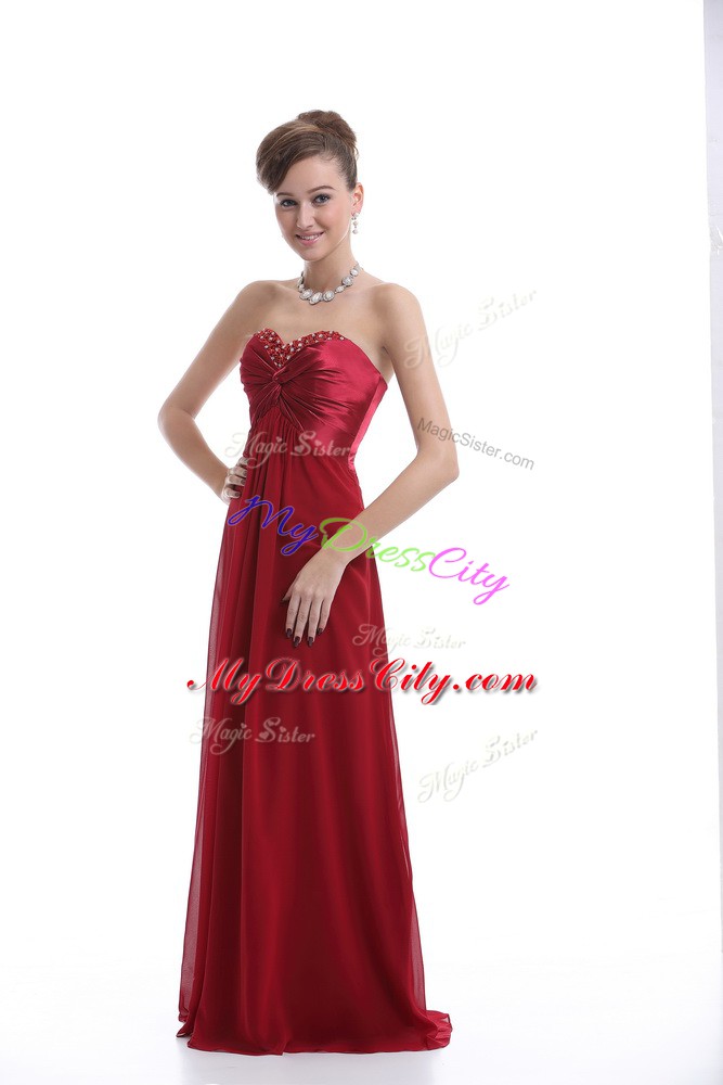 Fancy Chiffon Sweetheart Sleeveless Lace Up Beading Prom Dress in Wine Red