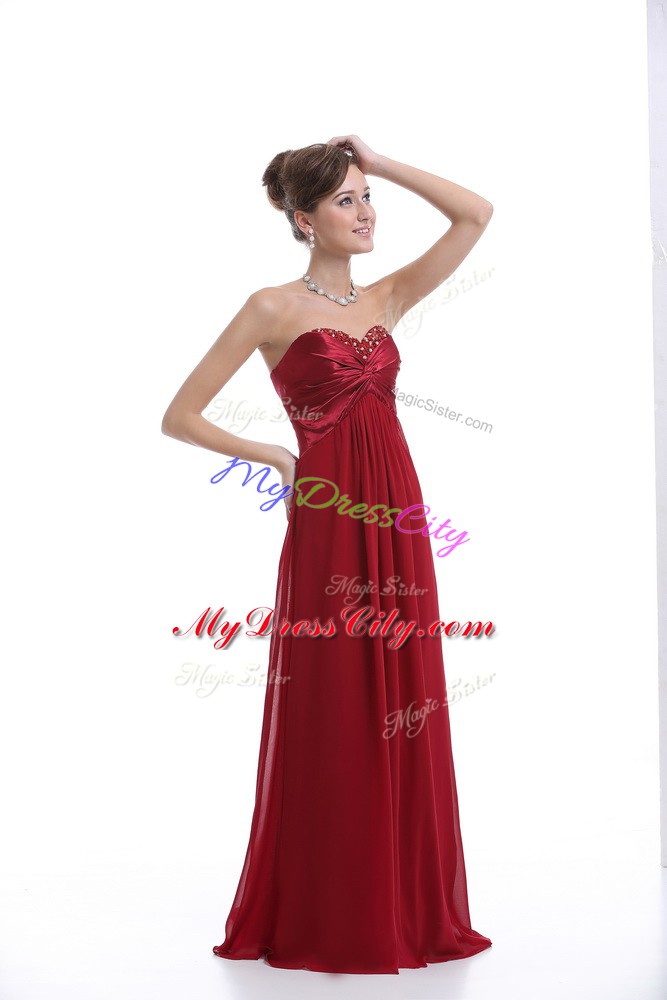 Fancy Chiffon Sweetheart Sleeveless Lace Up Beading Prom Dress in Wine Red