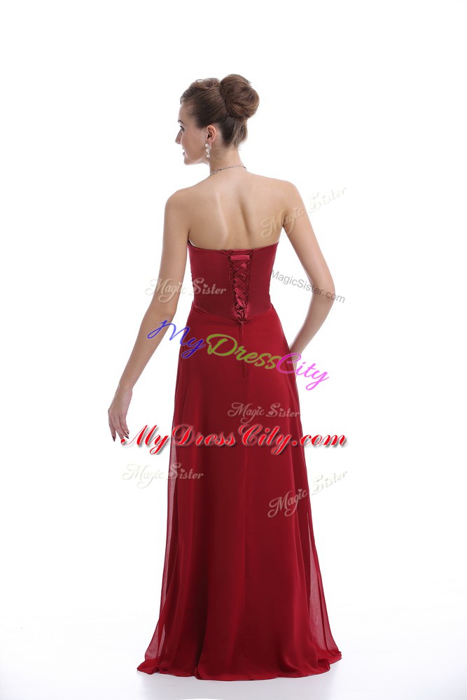 Fancy Chiffon Sweetheart Sleeveless Lace Up Beading Prom Dress in Wine Red