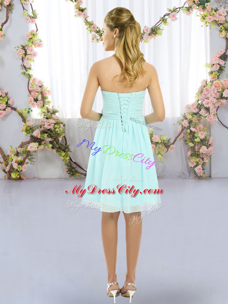 Sleeveless Mini Length Hand Made Flower Lace Up Bridesmaid Dresses with Aqua Blue