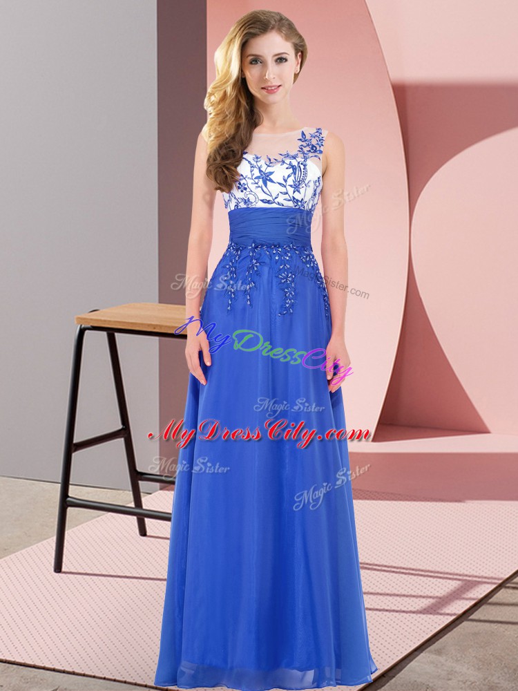 Royal Blue Scoop Backless Appliques Court Dresses for Sweet 16 Sleeveless