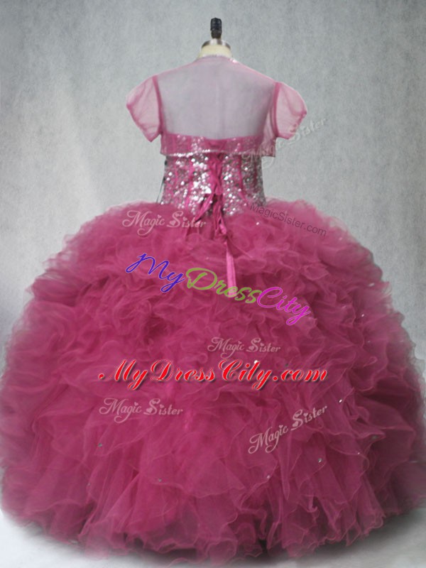 Coral Red Tulle Lace Up Sweetheart Sleeveless Floor Length Quinceanera Dress Beading and Ruffles