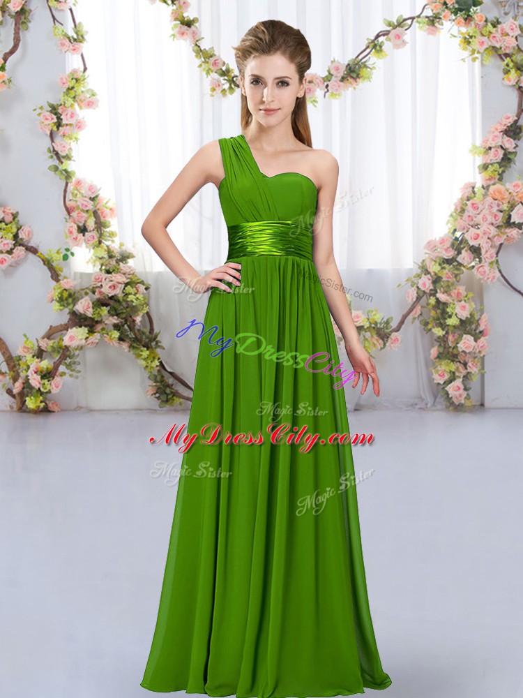 Lovely Belt Bridesmaids Dress Green Lace Up Sleeveless Floor Length