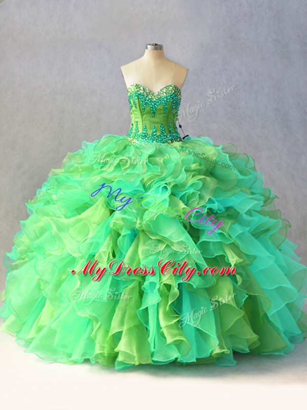 Sweetheart Sleeveless Organza Sweet 16 Dresses Beading and Ruffles Lace Up