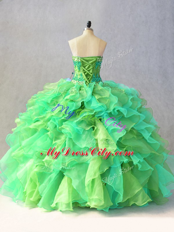 Sweetheart Sleeveless Organza Sweet 16 Dresses Beading and Ruffles Lace Up