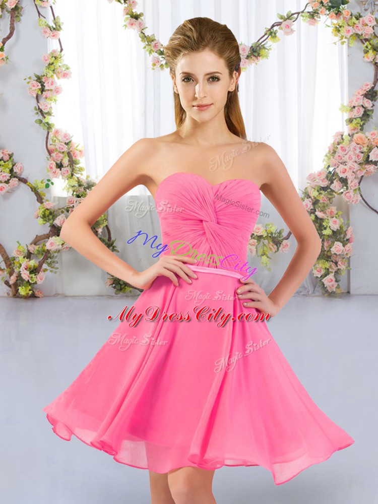 Customized Rose Pink Sleeveless Ruching Mini Length Bridesmaid Gown