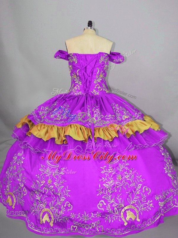 Edgy Purple Lace Up Quince Ball Gowns Embroidery Sleeveless Floor Length