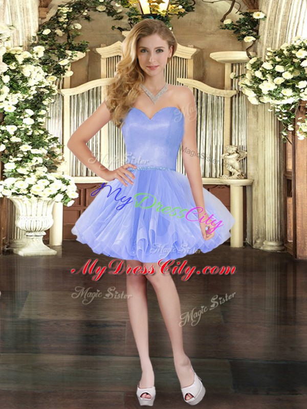 Eye-catching Sleeveless Tulle Mini Length Lace Up Homecoming Dress in Lavender with Beading