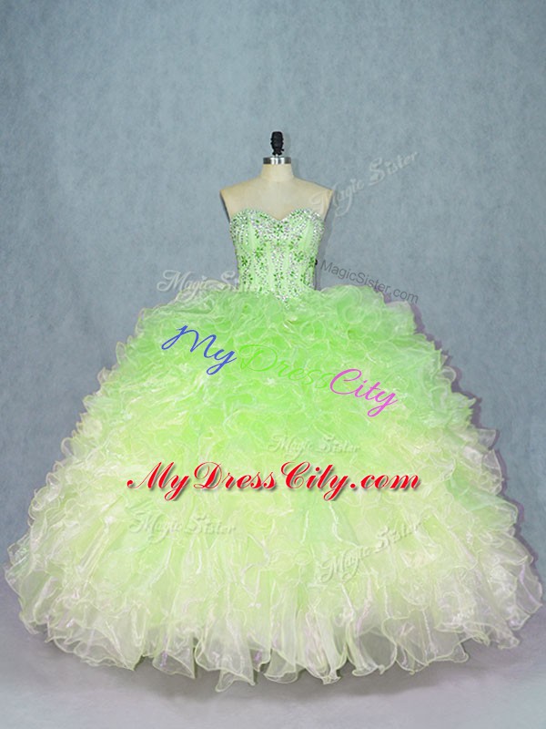 Fantastic Multi-color Ball Gowns Sweetheart Sleeveless Organza Floor Length Lace Up Beading and Ruffles Quinceanera Gowns