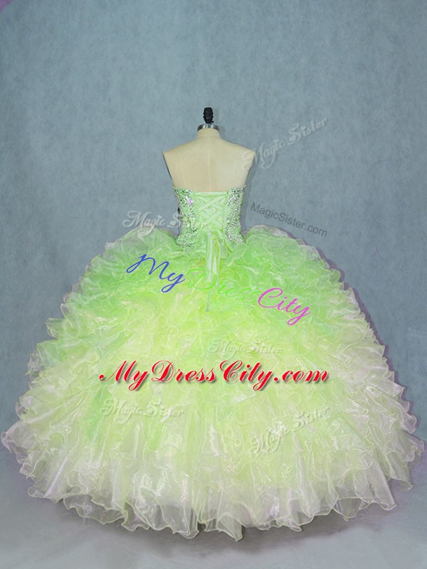 Fantastic Multi-color Ball Gowns Sweetheart Sleeveless Organza Floor Length Lace Up Beading and Ruffles Quinceanera Gowns