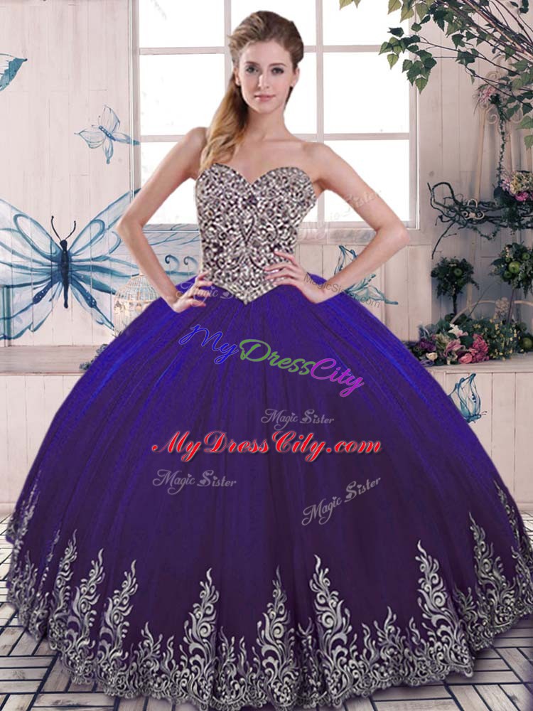 Sweetheart Sleeveless Lace Up 15th Birthday Dress Purple Tulle