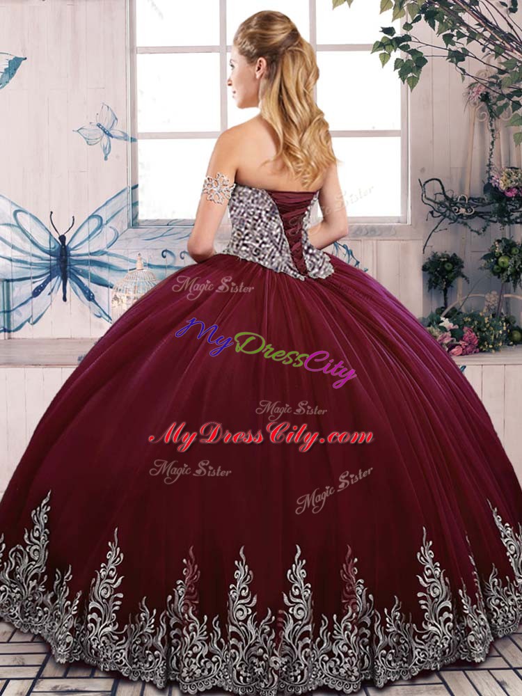 Sweetheart Sleeveless Lace Up 15th Birthday Dress Purple Tulle