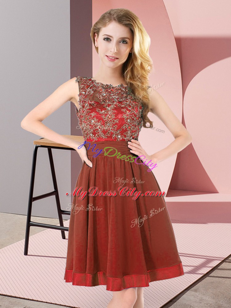 Scoop Sleeveless Backless Wedding Party Dress Rust Red Chiffon