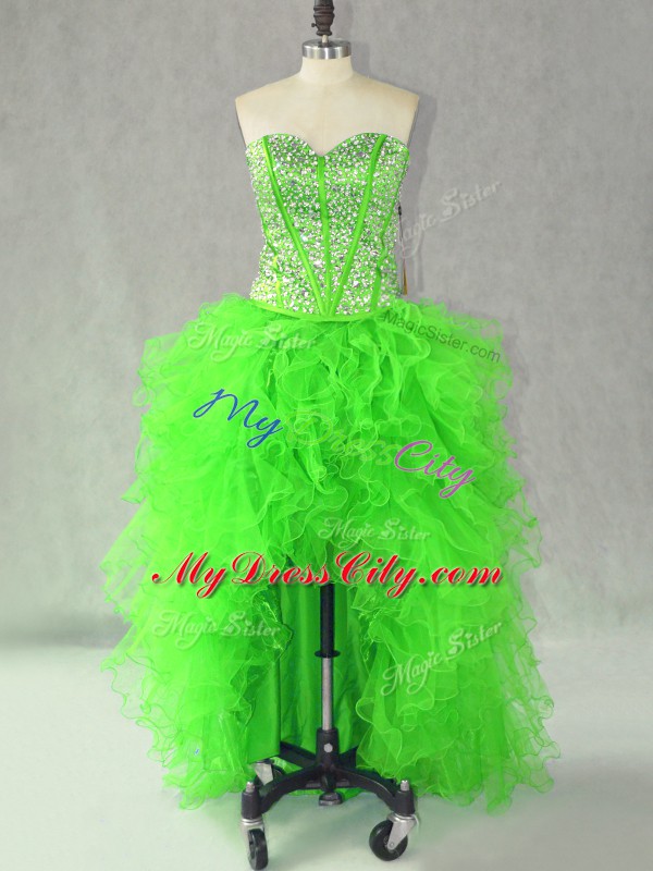 Top Selling A-line Beading and Ruffles Dress for Prom Lace Up Organza Sleeveless High Low