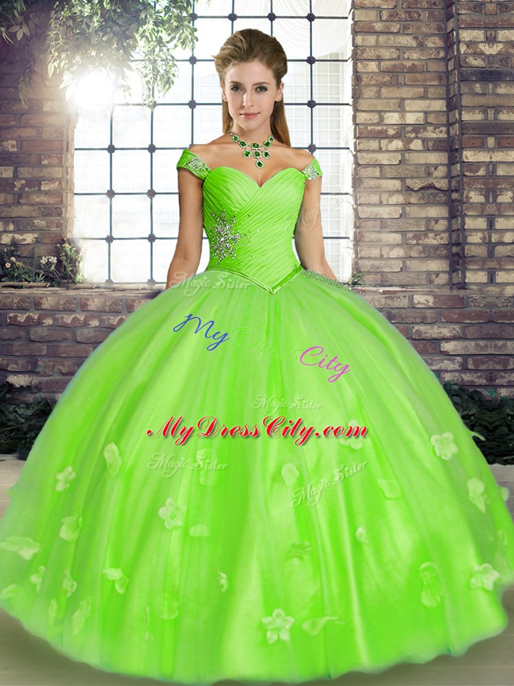 Exceptional Sleeveless Floor Length Beading and Appliques Lace Up Quinceanera Gown with