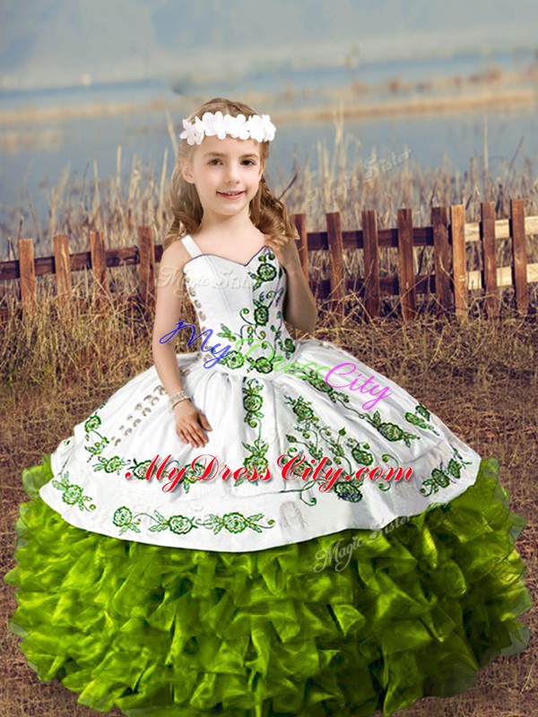 Best Straps Sleeveless Lace Up Little Girls Pageant Dress Olive Green Organza