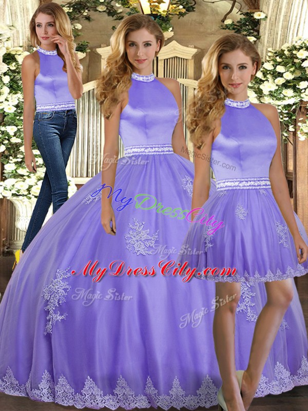 Deluxe Floor Length Ball Gowns Sleeveless Lavender Quinceanera Dresses Backless