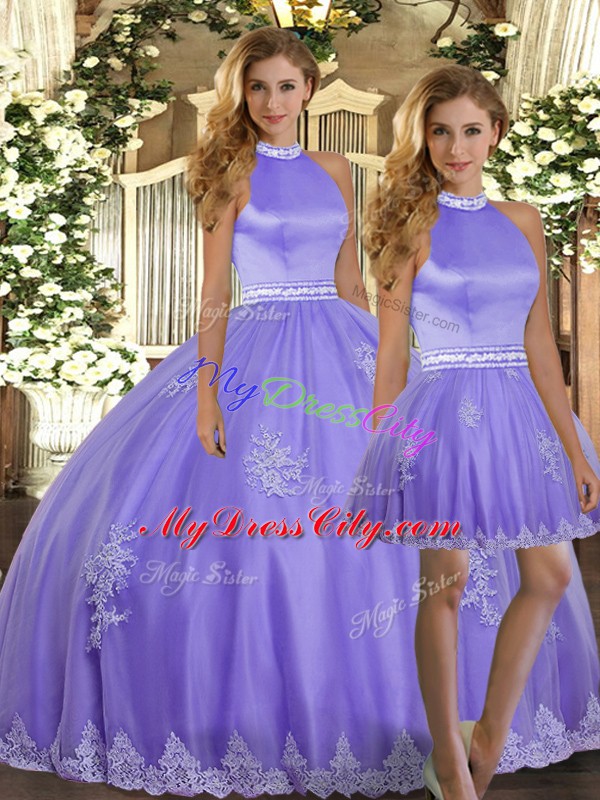 Deluxe Floor Length Ball Gowns Sleeveless Lavender Quinceanera Dresses Backless