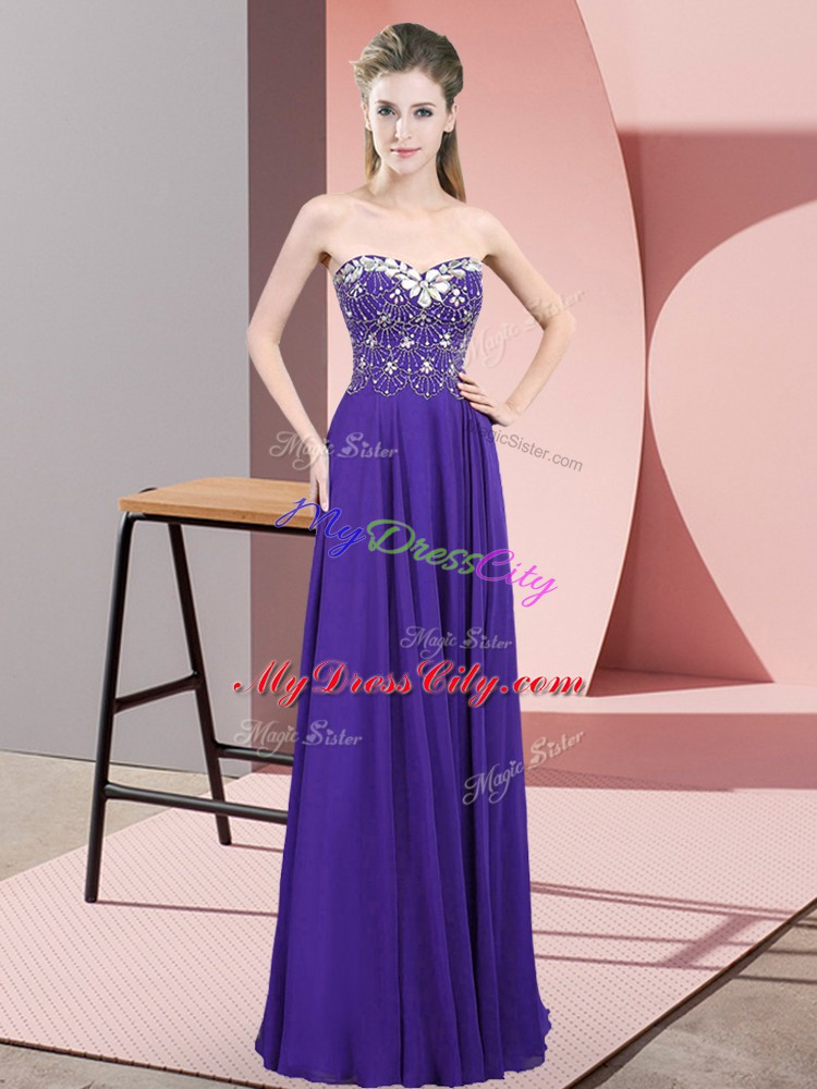 Empire Dress for Prom Purple Sweetheart Chiffon Sleeveless Floor Length Zipper